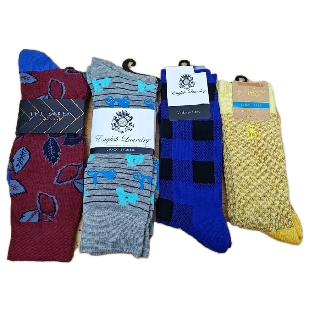 5 Men's Dress Crew Socks Ted Baker English Laundry Penguin Preppy Dad O/S Nwt